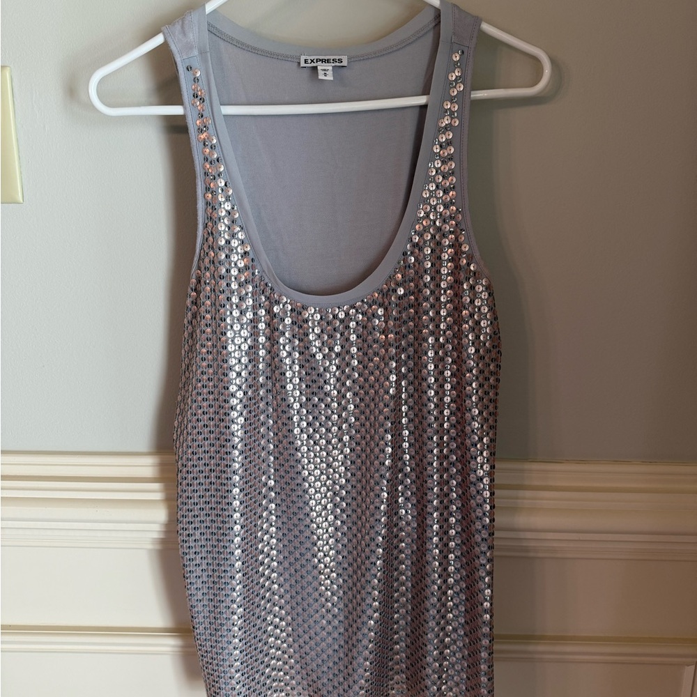 Express Metallic Silver Embellished Top